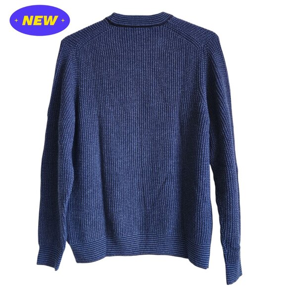 XXL Sweater Blue Navy Jos A Bank Crewneck Chunky Knit Tailored Fit Mens Wool Mix - Picture 3 of 17